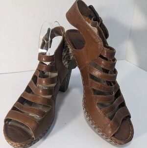 Josef Seibel Brown Leather Sandals Comfort   Comfort Boho Strappy 3" Heels 9/9.5